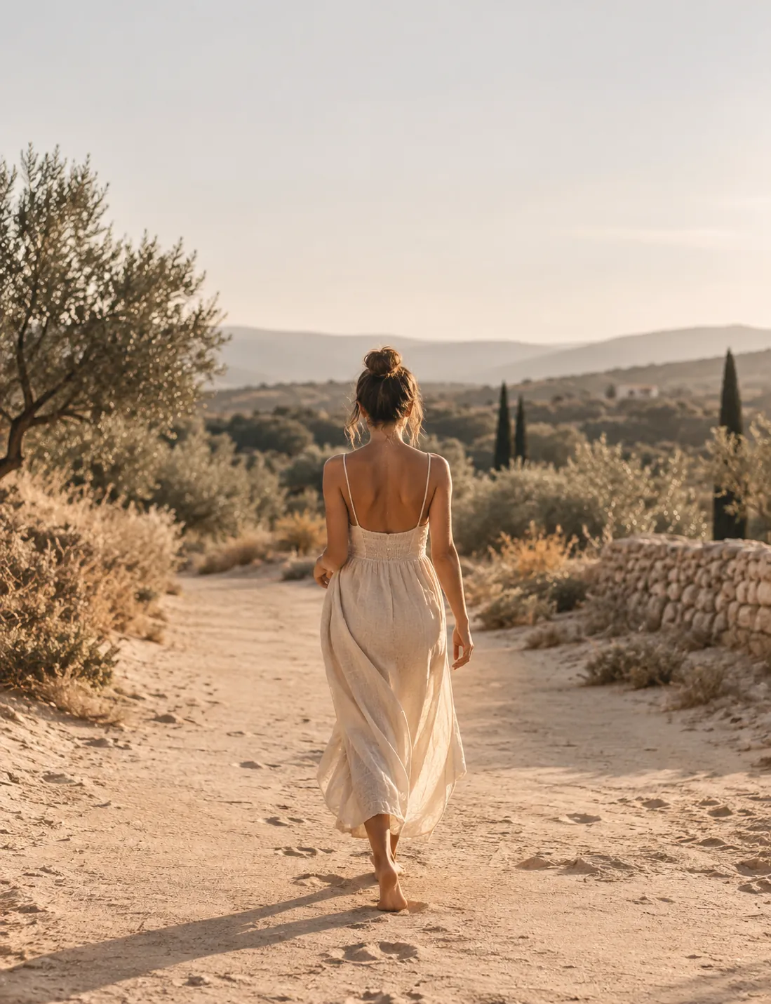 Femme marchant sur un chemin provençal, retrouver son équilibre dans le Var